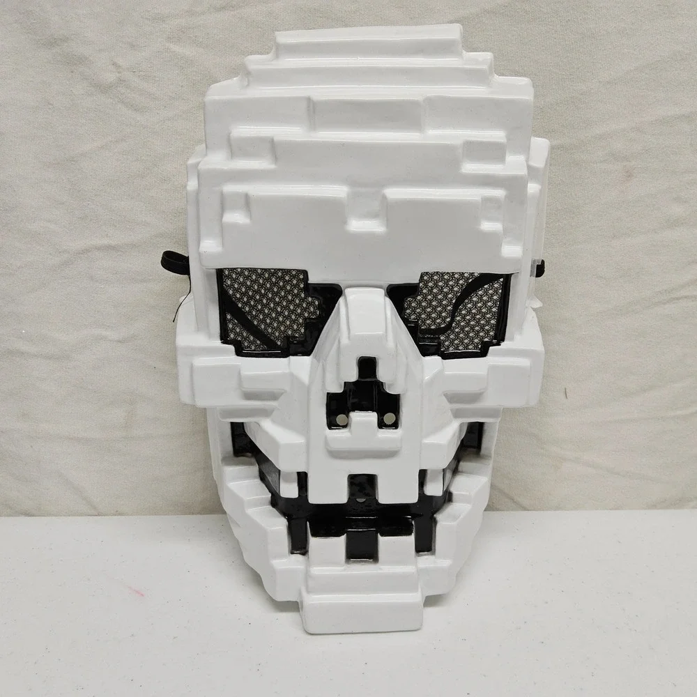 Minecraft Skeleton Costume Kids Medium Black Pixelated Jumpsuit Mask
